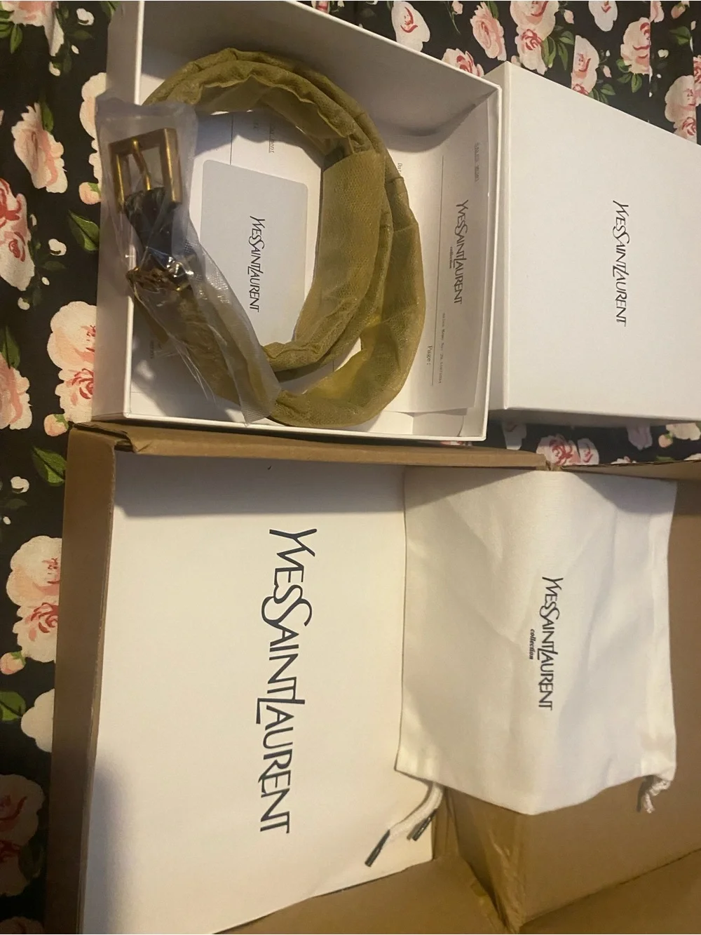 Yves Saint Laurent Black Leather Belt with Gold YSL Logo